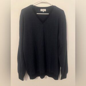 Ledbury NAVY The Emmons Stripe V-Neck Italian Merino Wool Sweater Luxe Soft XL
